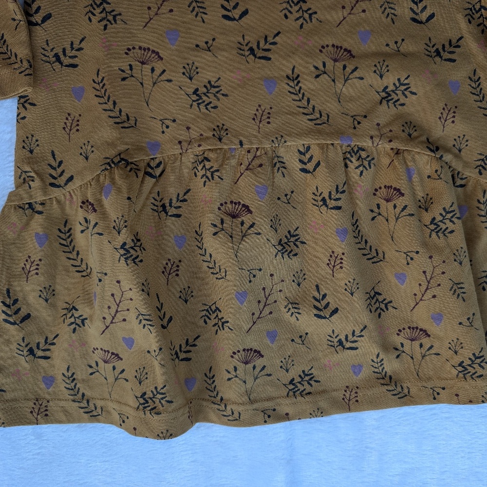 Mustard Floral Leaf Print Dress – Cozy & Chic Everyday Style 4T - Picture 3 of 4